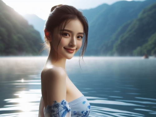 妹子湖中．溪邊戲水
