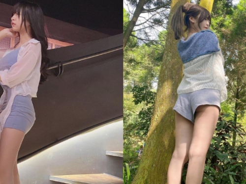 捕獲屁股蛋！「甄兒Anna」閃露「玉腿微笑線」，爬山就是壓後才有福！