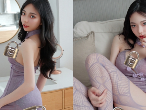 性感尤物「啾啾」紫蕾絲超誘惑，「爆乳翹臀」每秒都是致命挑逗！