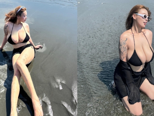 海灘上的霸主！超巨奶妹《Katherine劉萱》台南海邊曬豪乳身材