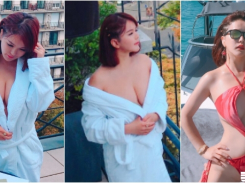 天臺上驚見「浴袍爆乳正妹」！超大膽曬「美麗胴體」 海上比基尼設計也超狂的啦！