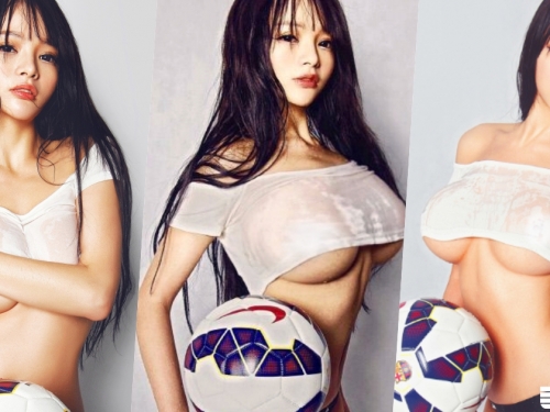「巨乳足球奶妹」！熱愛健身擁美胸翹臀！「濕身露奶抱球」讓人想跟她一起運動！