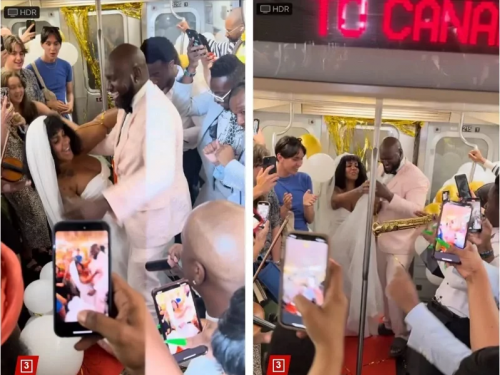 影／紐約辦婚宴太貴 新人乾脆在地鐵車廂結婚