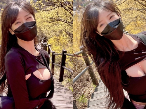 熱愛登山的「長髮爆乳辣妹」，上上下下「畫面超兇湧」！