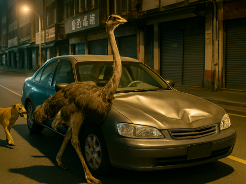 睡醒發現車遭撞擊凹陷！ 兇手竟是大長腿的「牠」