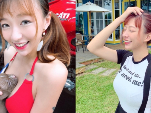 為何狗狗才有這福利！性感外拍ＭＤ「寶蔓」白嫩美乳緊貼呆萌犬，司機敲碗也想要體驗！