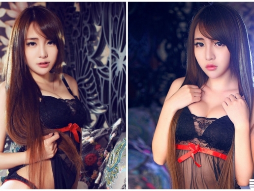 愛玩情趣扮演！正妹用「渾圓美乳」躺床誘惑，若隱若現讓人瘋狂啊！