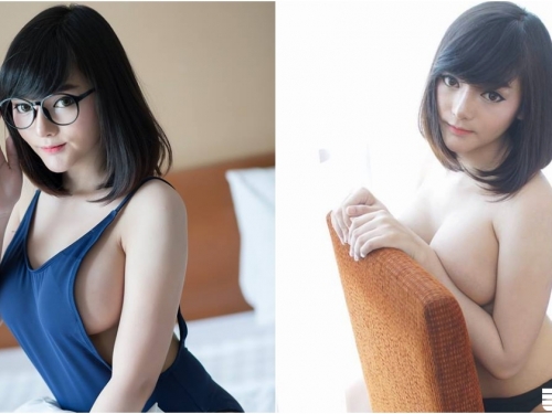 「肉肉學生奶妹」身材好洶湧！椅子壓奶「份量充足」～好想幫她扶眼鏡喔！