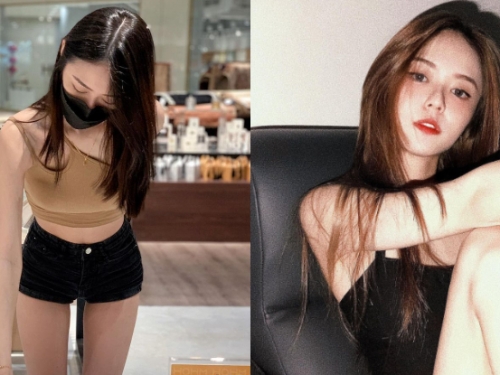 「隱乳正妹」挑碗盤現「鮮嫩腿縫」，口罩一摘更美到有剩！
