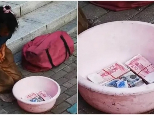 上海乞丐街頭討錢 超炫富！碗內竟有「這數目」