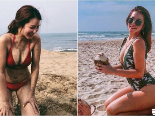 歐美作派就是胸！「蜜桃臀正妹」海邊玩沙黏全身！「性感美乳」深溝形狀超明顯！