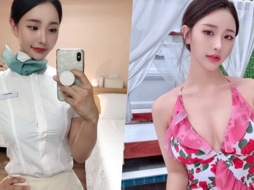 正妹空姐「顏值激似韓劇女主」，「誘人的玫瑰花裝」太火辣了！