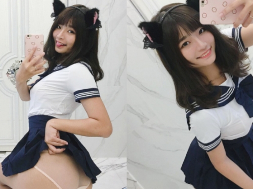 攻破青春防線！甜系美少女「炎炎HaNya」大眼吐舌超俏皮，白嫩蜜桃一露讓學長都暴動！