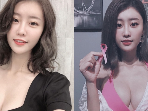 粉紅力量太強大！「雪白美乳」配粉紅絲帶，邊看正妹邊做公益也不吃虧！