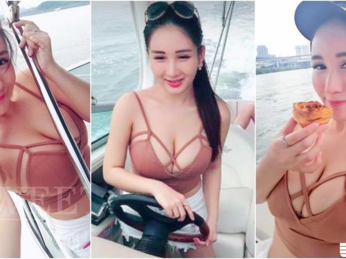 「遊艇大奶妹」開船好盡興！「巨大雪乳」快蹦出衣服，比海面還要波濤洶湧！