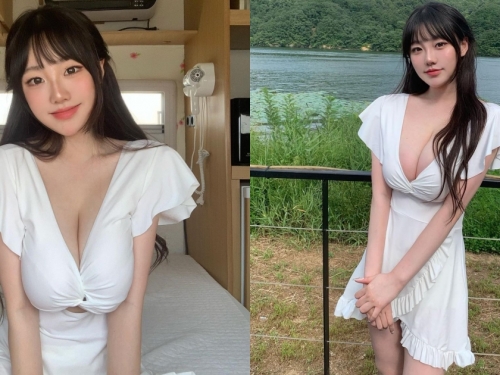 20歲「南韓巨乳妹」房車旅行慶生！純白小洋裝也包不住「兇猛豪乳」！