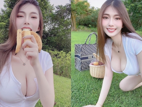 草地野餐吃香蕉！巨乳辣媽「謝薇安」美尻蠻腰齊出鏡，魅力突破300萬人追蹤！