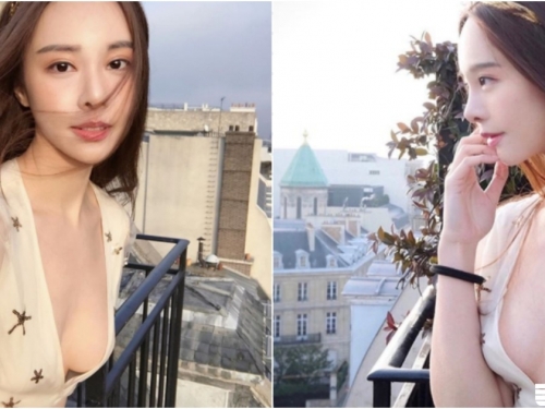 太誘人！「氣質白皙奶妹」陽台上大秀春光！「渾圓雪乳」中路開開出來放風！