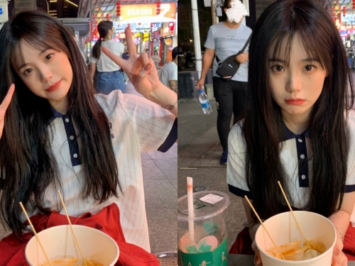 小吃攤的「制服正妹」顏值超可愛，「稚嫩的萌萌表情」太誘人！