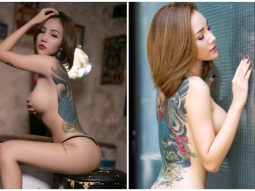刺青也可以很性感！「爆乳正妹」上空捧奶展現背上的人體藝術，超惹火曲線實在太辣！