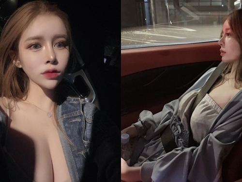 副駕上的白皙美乳妹子！「小老虎」車內自拍好大方，兇猛雪乳快塞滿鏡頭啦！