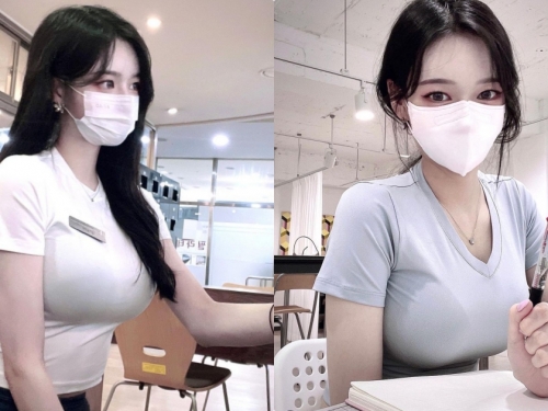 白皙正妹用餐時「乳量爆表」，「火辣的曲線」讓人好想認識！