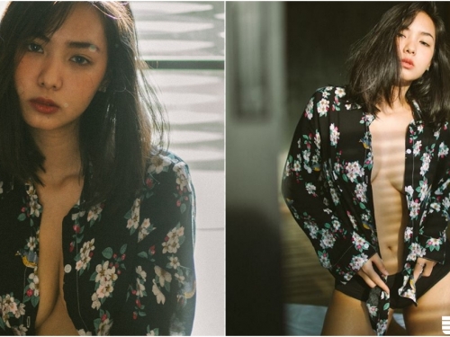 花襯衫下的秘密！「渾圓大奶」自然弧度好誘人，中路開開「兩顆乳球」藏不住啊！