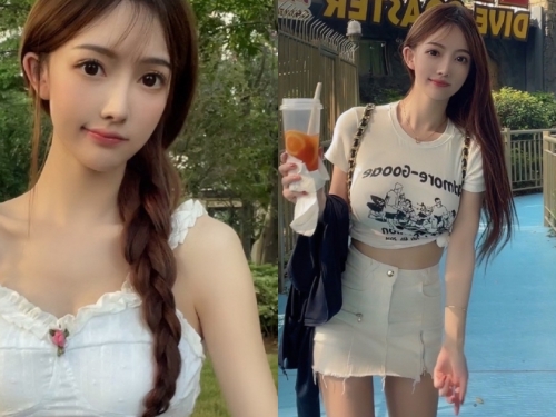 長相超甜的「廣州巨乳妹」，遊樂園玩耍秀豐滿弧度和「迷人小蠻腰」！