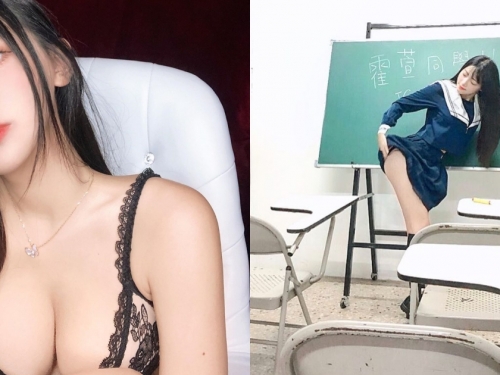 同學不乖要打屁屁！「Iris霍萱」化身制服妹，教室裡公然掀裙子露出「蜜桃臀」！