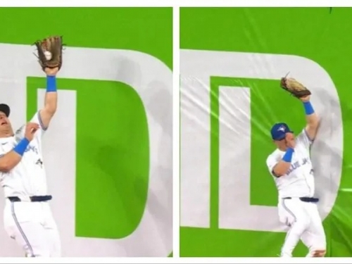 MLB》「真」撞牆接殺 中外野手神美技！人落地還滾一圈球沒掉