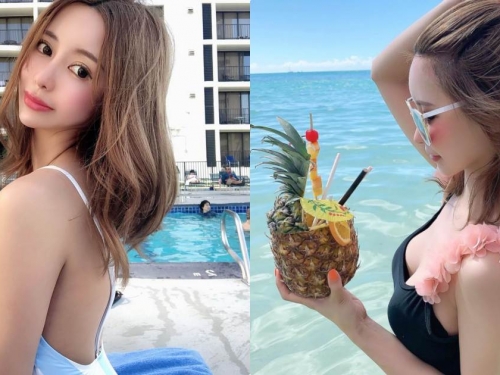 比基尼正妹夏威夷「辣喝鳳梨汁」，凹凸有致的胸型好養眼！