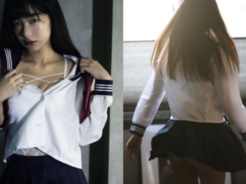 想上學！藝術小學妹「梗梗」叛逆扯領曬美乳，轉身瞬間秒現「鮮嫩屁股蛋」！