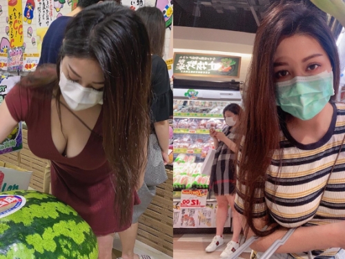 好個大西瓜！「巨乳美睫師」採購蔬果　一彎腰雙峰呼之欲出