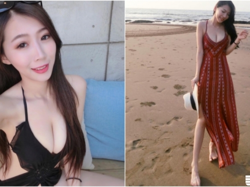 太正了！文藻大學「長腿正妹」！低胸泳裝「海邊爆乳」白皙畫面好誘人！