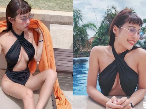 這樣太兇了！正妹泳池邊「交叉爆乳」，火辣比基尼意圖使人直不起腰！
