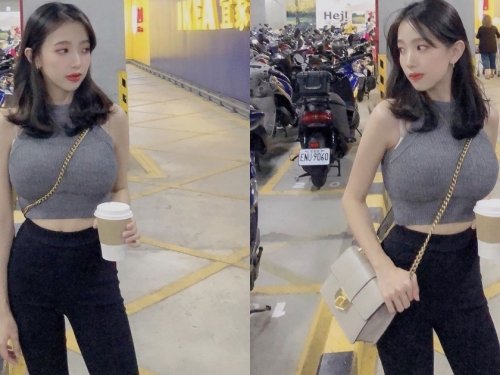 台中IKEA停車場又見「巨乳正妹」出沒！小背心包不住「雄偉雙峰」，霸氣乳量hold全場！