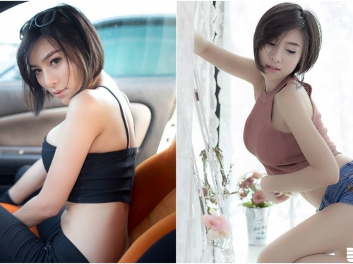 俏麗短髮奶妹「爆乳開車」！黑色小可愛一擠「巨大北半球」整個露出來！