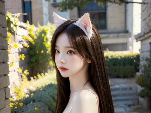 Collection - Enchanting Nymph in a Lace and Fur Ensemble Amidst Ancient Ruins -