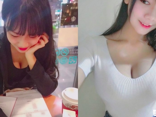 嚇死人！咖啡廳「爆乳讀書妹」年紀小小乳量重重，胸前「好圓好滿」可以塞爆螢幕！