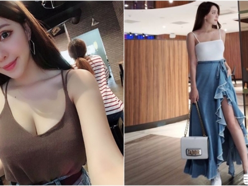 美食街出現「大奶長腿妹」！白嫩美腿超注目，「爆乳小背心」也不遑多讓啊！