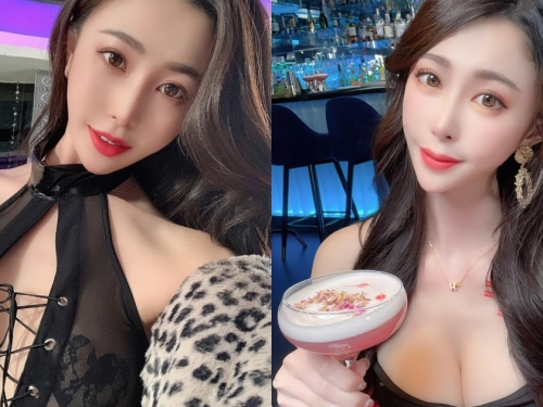 女神「艾比」穿低胸裝手作調酒，美豔的性感造型太誘人！