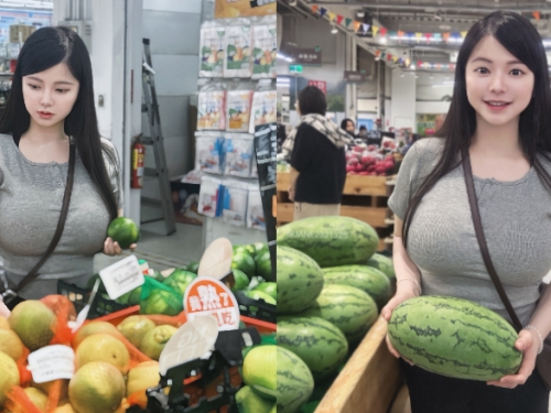比西瓜還大！巨乳正妹逛超市　貼身上衣擋不住進擊乳量