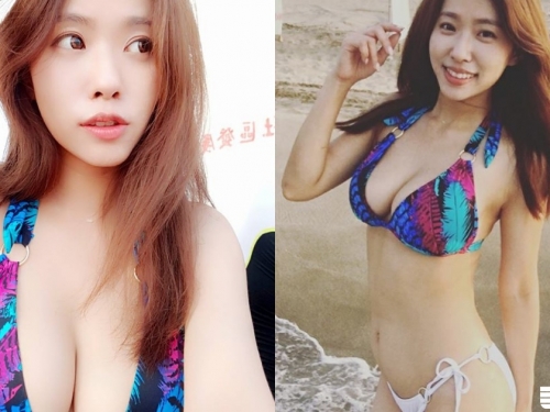 台灣F奶女神！正妹挺「天然水滴奶」海邊大解放，「海溝型事業線」讓遊客看得受不了！