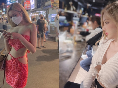 大辣的來一份！墾丁大街巧遇爆乳辣妹「雲嫣」挺巨乳吃燒酒螺