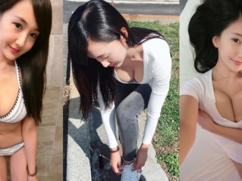 差點掉出來！美乳正妹上衣快被撐破　彎腰綁鞋帶「白皙乳球」呼之欲出！