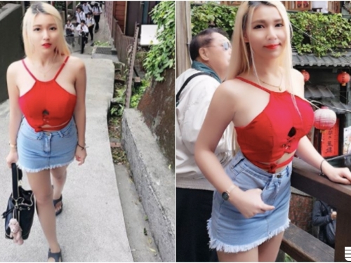 九份老街出現「大奶短裙妹」！上半身波濤洶湧「白嫩大肉包」配茶剛剛好！