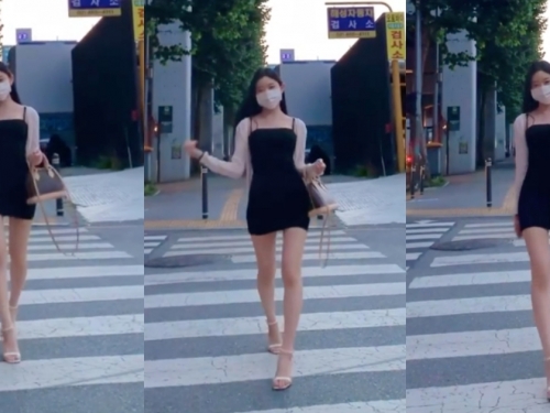 韓國街頭超正「短裙長腿妹」，身材纖細卻有料，清純臉蛋藏著小惡魔的內在！