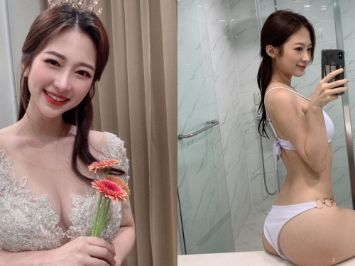 「爆乳新娘」笑容超甜美，氣質禮服下「火辣身材」藏不住，渾圓蜜桃更兇啦！