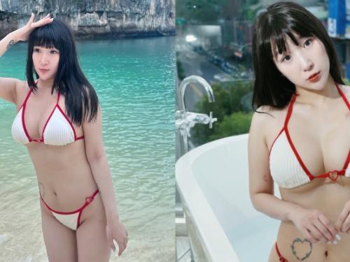 美乳女孩「茶茶兒」瘦身有成，曬「火辣比基尼」車燈還一樣重！