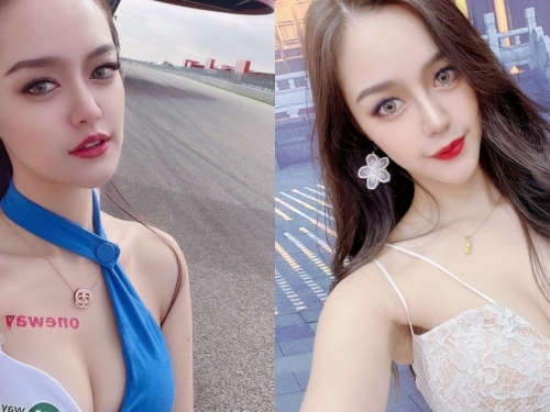 辣妹「朱皮兒」賽車場造型好誘惑，「白嫩酥胸」性感放送！